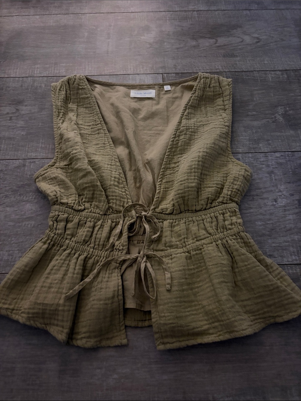 Little Moon Olive Tie-Front Peplum Tunic